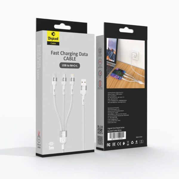 Digicell 3in1 Rapid Series Braided Cable White